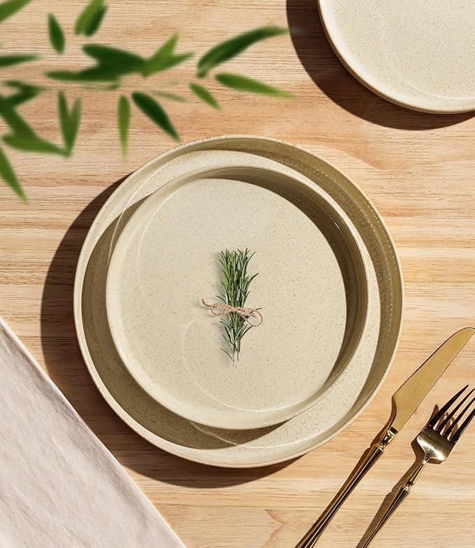 TheTerra Ceramic Dinnerware Sets for 4, 12 Pieces Porcelain Lightweight Speckled Plates and Bowls Sets, Scratch Resistant Dish Set, Oven & Microwave & Dishwasher Safe