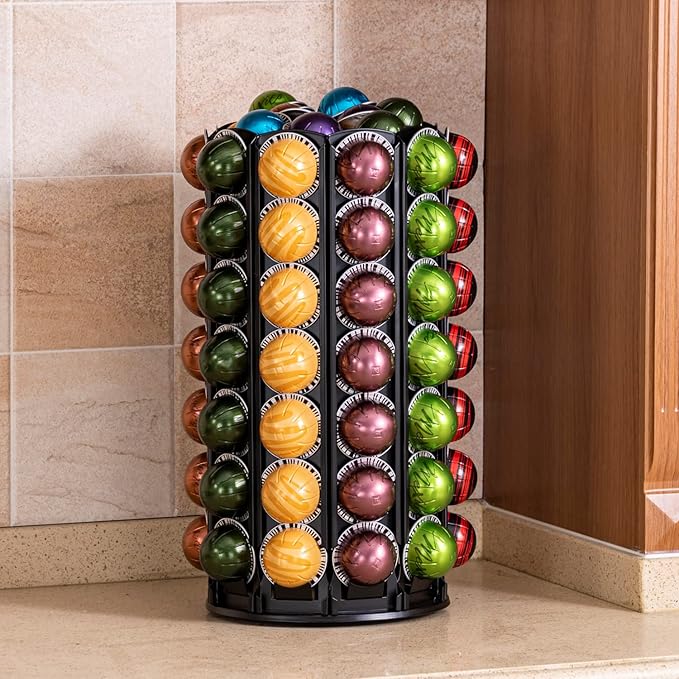 FlagShip for Nespresso Pod Holder Coffee Pod Carousel for Vertuo Pod Storage with Extra Space 360° Silent Rolling (100+ Pods Capacity)