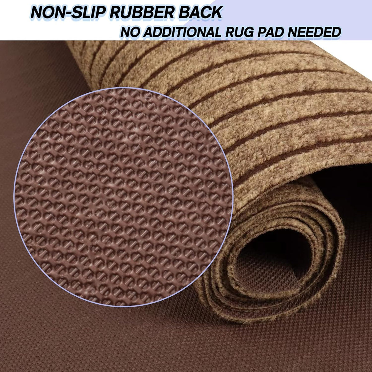 Custom Size Backed Non-Slip Area Rugs Runner, Easy Clean, Waterproof Runner Rugs for Hallway Entryway, Kitchen, Laundry, 3FT x 20FT, Brown Stripe