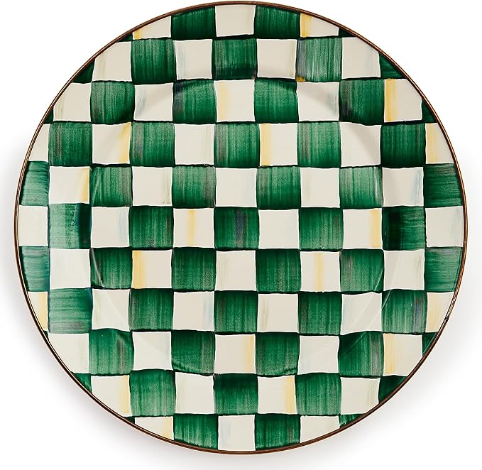 MACKENZIE-CHILDS Enamel Charger Plate, Charger Decoration for Dinner Plates or Home Decor, 12 Inches, Green-and-White Emerald Check