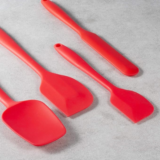 4 Piece Silicone Spatula Set, Flexible Heat Resistant Non-scratch Baking Cooking Rubber Spatulas with Stainless Steel Core, Red