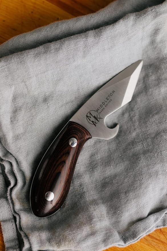 Middleton Made Knives Brew Shucker, Oyster Shucking Knife with Bottle Opener, Handmade & Professional Shucker Tool, USA Made, Walnut