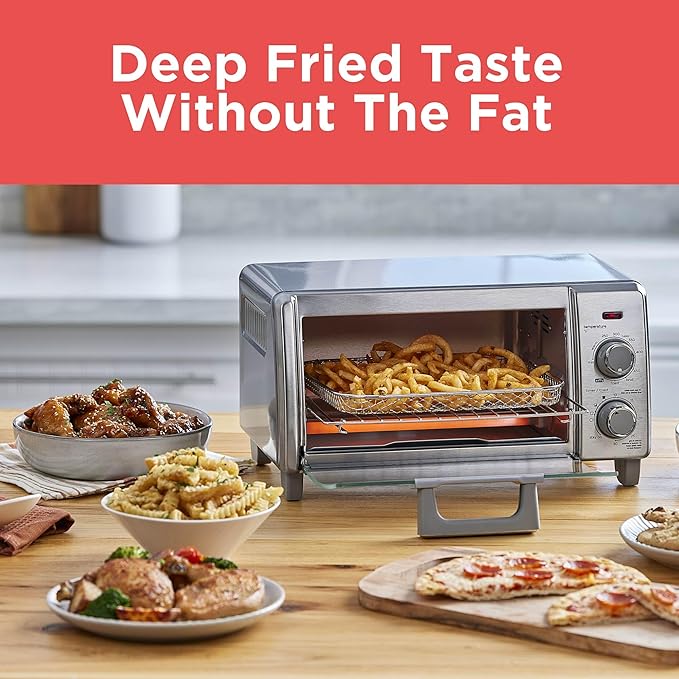 BLACK+DECKER Crisp 'N Bake Air Fry Countertop Convection Toaster Oven, Medium Capacity, 4-Slice, 5-in-1, Fits 9” Pizza, 30-Min Timer, Bake, Broil, Air Fry, Toast, Keep Warm, Stainless Steel