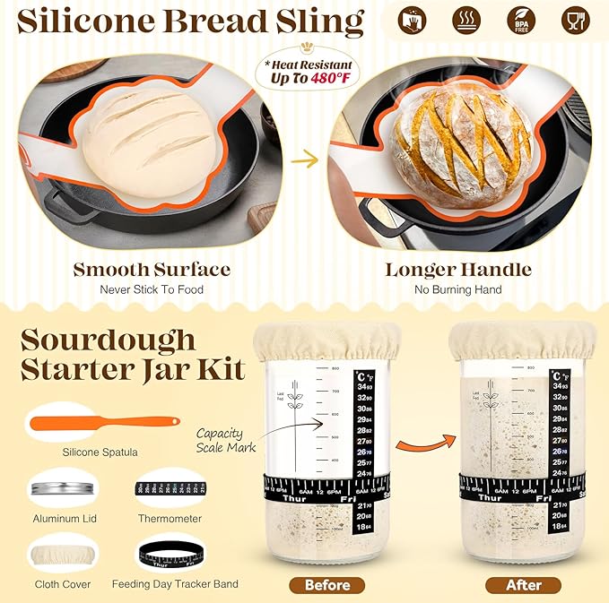 Sourdough Bread Baking Supplies, Sourdough Starter Kit, Bread Proofing Basket, Bread Making Tools Kit, Sour Dough Kit Tools, Sourdough Proofing Basket, Sourdough Kit Gifts for Bakers Women Wife Mom