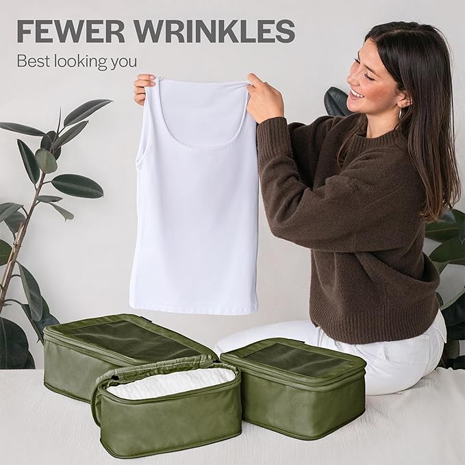 Aerotrunk Compression Packing Cubes for Travel - Luggage Organizer Bags - Double Zipper Packing Cubes for Suitcases (6-Pack, Olive)