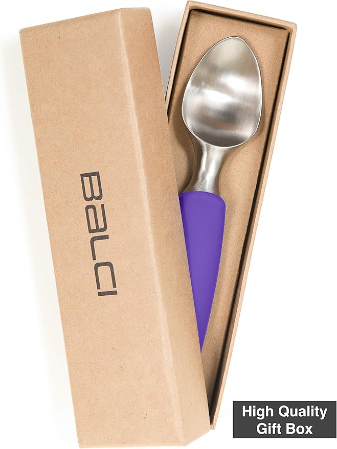 BALCI Ice Cream Scoop - Heavy Duty Stainless Steel Icecream Scooper With Non-Slip Rubber Grip - Professional Metal Ice-Cream Spade - Dishwasher Safe – Purple