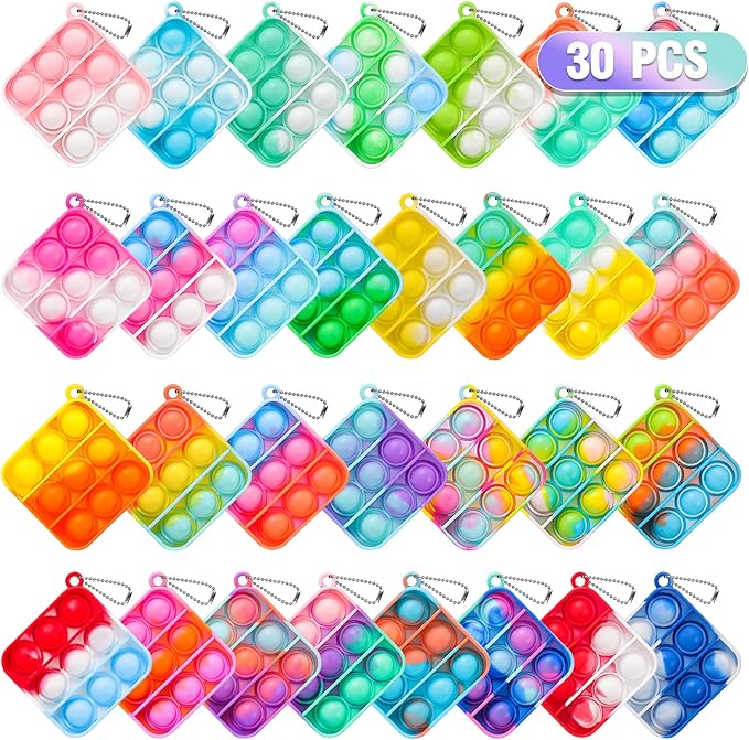 Pop Fidget Toys Bulk Its Party Favors for Kids 4-8 8-12 30 Pack Mini Pop Keychain It Christmas Stocking Stuffers for Kids Toy Fidgets for Classroom Prizes Student Gifts Birthday Goodie Bag Stuffers