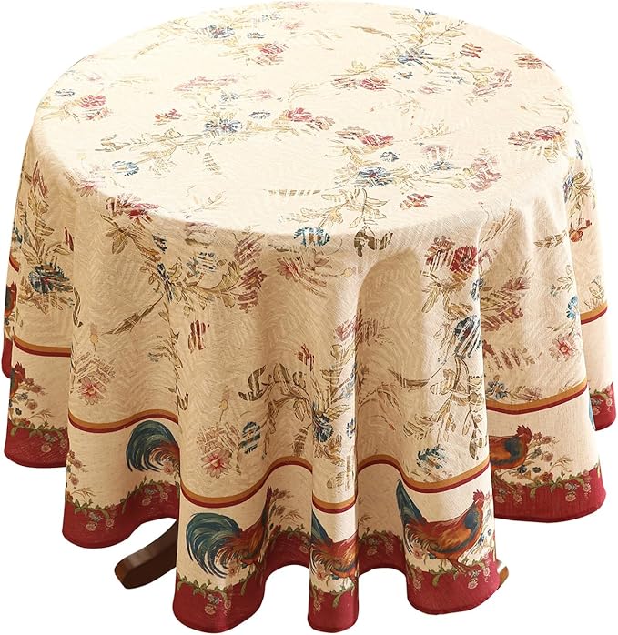 patdrea Designer Vintage Linen Small Round Tablecloth,Vintage Red Animals Pattern Floral Tablecloths,Decoration Table Cover for Kitchen Dining Christmas,Party,Thanksgiving,Diameter 55"-Townlife E