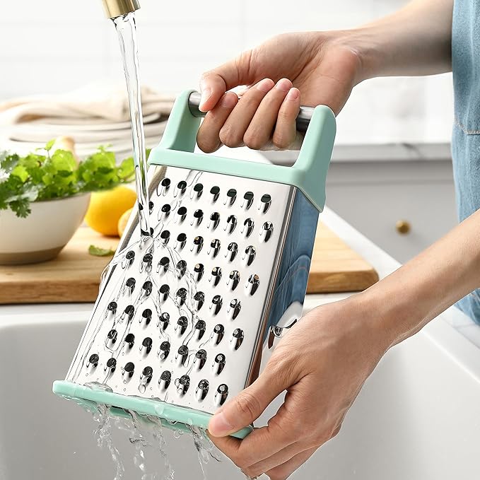 Spring Chef Professional Cheese Grater - Stainless Steel Box Grater for Kitchen, XL Size - Perfect 4 Sided Shredder for Parmesan Cheese, Vegetables, Ginger - Dishwasher Safe - Mint