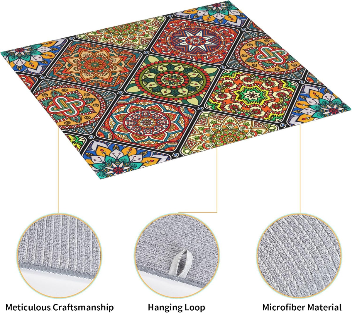 Mandala Colorful Kitchen Drying Mat Retro Microfiber Dish Drainer Mat for Kitchen Counter Boho Decor Absorbent Reusable Washable 16x18 Inch