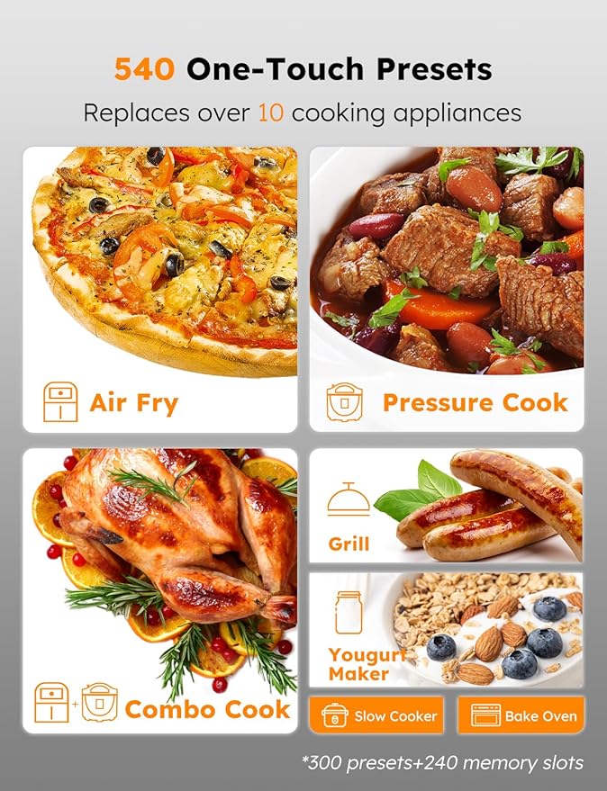 Nuwave Duet Air Fryer, Electric Pressure Cooker & Grill Combo, 540 IN 1 Multicooker with 3 Removable Lids, Slow Cook, Sautés, Dehydrator, 18/10 SS Pot, Sure-Lock Safety Tech & 13 Deluxe Accessories