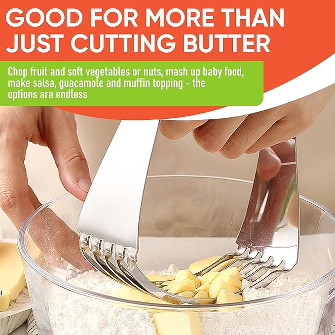 Spring Chef Large Dough Blender For Baking, Dishwasher Safe Dough Cutter Tool, Stainless Steel Pastry Cutter Tool with Sharp Blades, Manual Pastry Blender for Easy Mixing - Aqua Sky