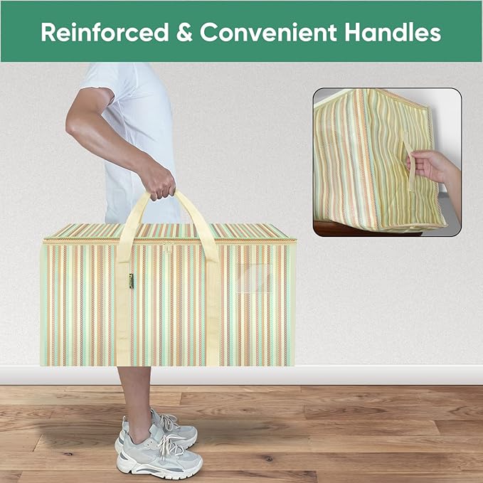 BALEINE 2-Pack Oversized Moving Bags with Reinforced Handles, Heavy-Duty Storage Tote for Clothes, Moving Supplies (Color Strip, 2-Pack)