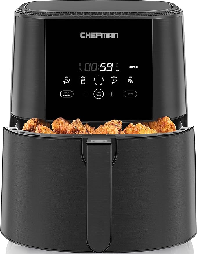 Chefman TurboFry Touch Air Fryer, The Most Compact And Healthy Way To Cook Oil-Free, One-Touch Digital Controls And Shake Reminder For The Perfect Crispy And Low-Calorie Finish, 5 Quart