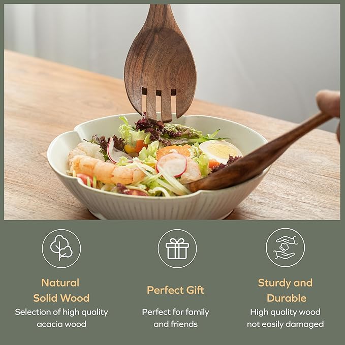 Muso Wood Acacia Salad Servers, 12-inch Wooden Salad Tongs for Serving Salad Mixes, Set of 2 (Acacia salad servers)