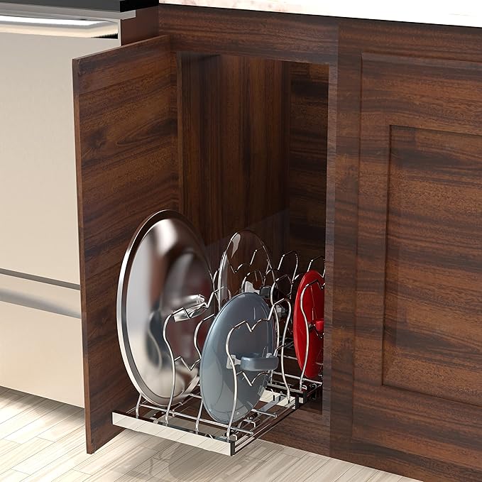 Simple Houseware Organizer Pull Out Under Cabinet Sliding Shelf for Kitchen,Bathroom, Pantry Pan and Pot Lid, Silver