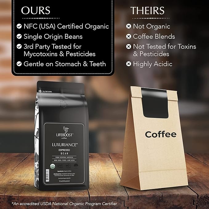 Lifeboost Organic Espresso Beans Whole - Non-GMO Low Acid Single Origin Organic Espresso Coffee - Third Party Tested For Mycotoxins & Pesticides - Whole Bean - 12 Ounces, Pack of 3
