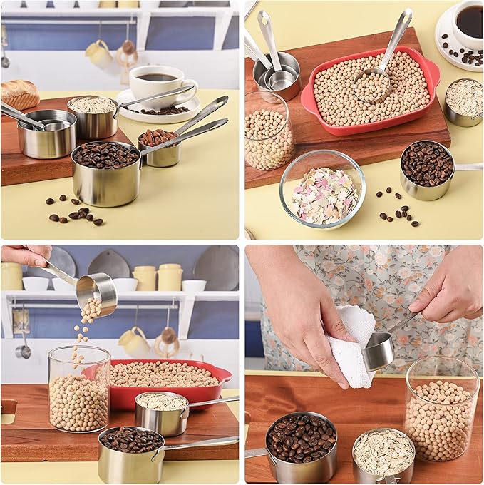 17-Piece Stainless Steel Measuring Cups and Spoons Set, Silver, 7 Cups & 9 Spoons + Leveler