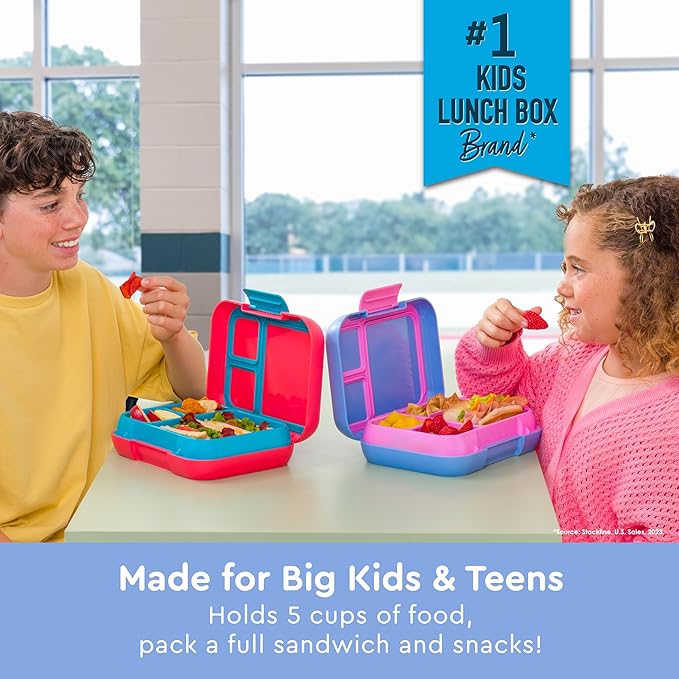 Bentgo Pop - Leak-Proof Lunch Box & Removable Divider for Ages 8+ & Teens - Lunch Container Holds 5 Cups of Food; 3-4 Compartments; Microwave/Dishwasher Safe; 2 Year Warranty (Periwinkle/Pink)