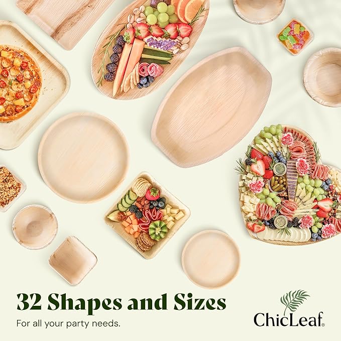Chic Leaf Compostable & Biodegradable Palm Leaf Disposable Bamboo Plates - Disposable Party Plates for Appetizers - Party Supplies (4'' - 50 Pack)