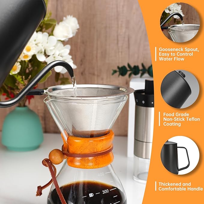 SuperCook Pour Over Coffee Kit, Coffee Maker Set, All in One Hand Drip Coffee Set, Coffee Grinder Manual Set, Ideal for Anniversary Birthday Gift