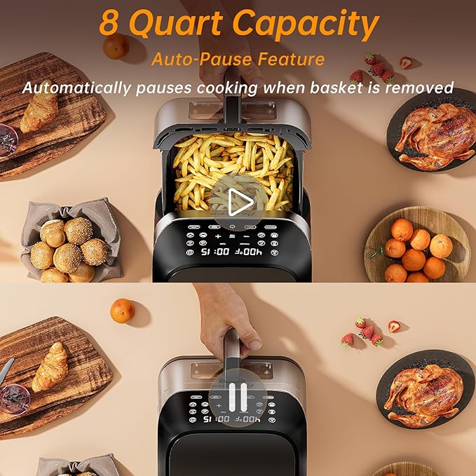 Panana Air Fryer 8.5QT For Quick Easy Meals, Compact Air Fryer with 10 Preset Function, Airfryer with Easy View Window, Adjustable Timer And Temperature, LED Display and Touch Control, 1700W
