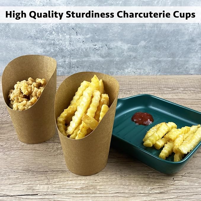 CAMKYDE 100 Pcs French Fries Holder, 16oz Disposable Paper French Fry Cups Charcuterie Cups for all Occasions (16oz, Brown)