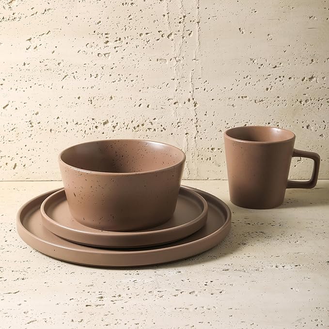 Stone Lain Coupe Dinnerware Set, Service For 4, Matte Brown
