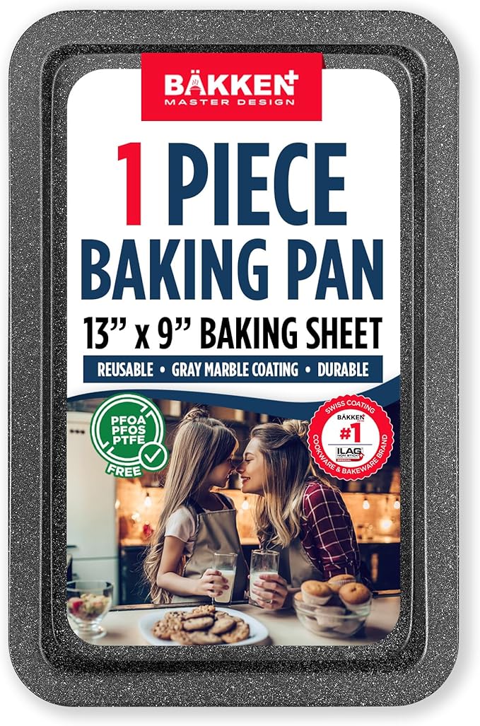 BAKKEN Kitchen Baking Pans - Nonstick Gray Coating, 13.18’’ × 8.66’’ Commercial Grade Carbon Steel Cookie Sheet, Baking Kitchen Essentials, PFOA, PFOS, PTFE Free, Oven Safe Tray (450° F), Gray