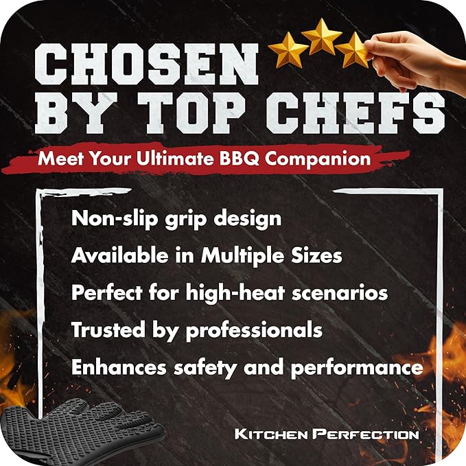 Kitchen perfection XL Silicone Smoker Oven Gloves-Extreme Heat Resistant BBQ Gloves-Handle Hot Food Right on Your Grill Fryer&Pit|Waterproof Grilling Cooking Baking Mitts|Superior Value Set+3 Bonuses