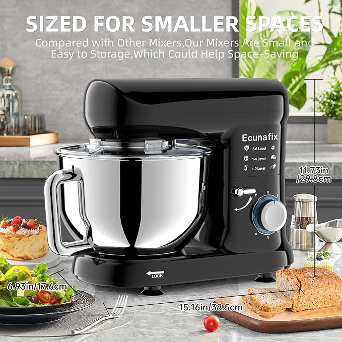 Kitchen Stand Mixer, 6.5Qt Household Stand Mixers, 660W 6+P Speed Tilt-Head Electric Dough Mixer, Food Mixers for Daily Use with Dough Hooks, Whisk, Beater