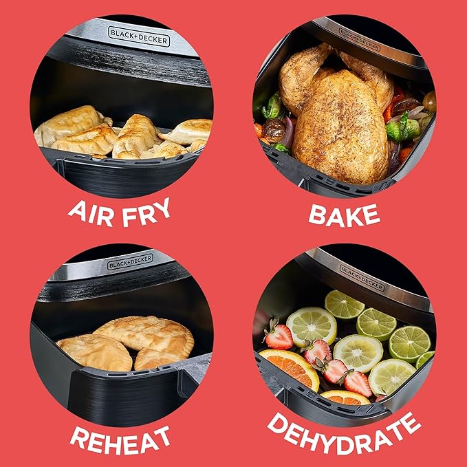 BLACK+DECKER Purifry 6QT Air Fryer, Crispy Deep Fried Taste without the Fat, Plus Bake, Dehydrate, and Keep Food Warm, Digital Touchscreen and Auto Shut-Off