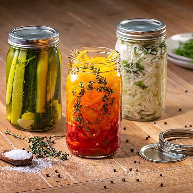 Wide Mouth Mason Jars 32 oz (Quart) Mason Jars with Lids and Bands (24-Pack) bundled With, KangarooBands Jar Opener, and Package Of Jar Labels | Canning, Fermenting, Pickling, DIY Decors Projects