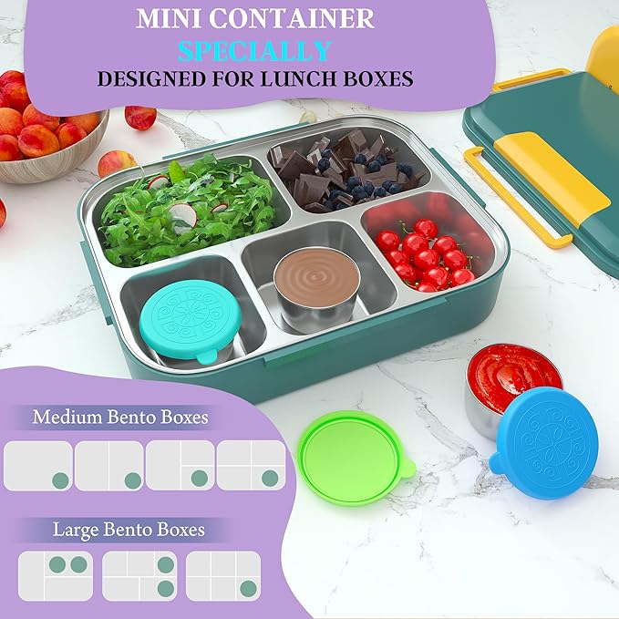 6x2.7 Oz Salad Dressing Container to Go,Handy Leakproof Stainless Steel Meal Prep Containers Reusable,Sauce Containers for Lunch Box, Picnics, Travel, Office and Kitchen Storage