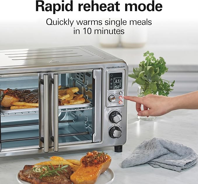 Hamilton Beach Sure Crisp 6-in-1 XL Digital Air Fryer Toaster Oven Combo, With Easy-Access French Doors, Bake, Broil, Toast, Pizza & Reheat Functions, 0.9 cu. ft. Capacity, Stainless Steel (31191)