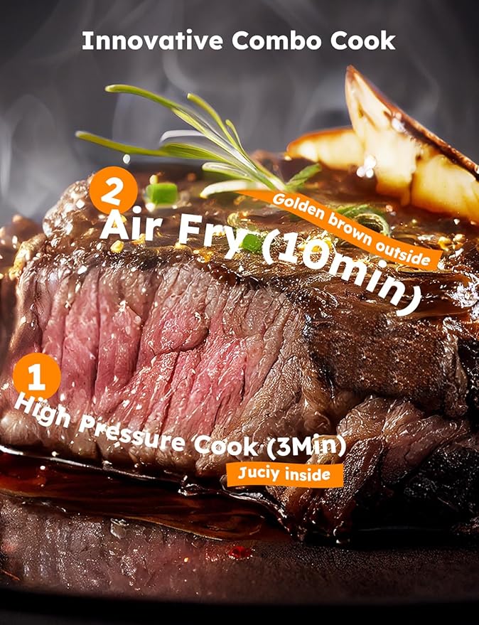Nuwave Duet Air Fryer, Electric Pressure Cooker & Grill Combo, 540 IN 1 Multicooker with 3 Removable Lids, Slow Cook, Sautés, Dehydrator, 18/10 SS Pot, Sure-Lock Safety Tech & 13 Deluxe Accessories