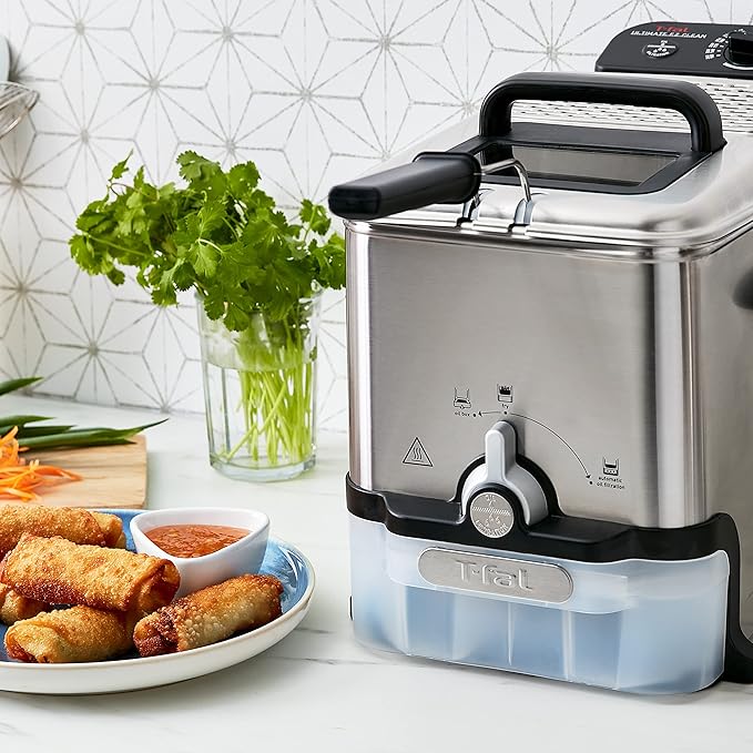 T-fal 3.5L Stainless Steel Deep Fryer with Basket for Home Use, 1700W, Deep Fryer with Oil Filtration, Temp Control, Digital Timer