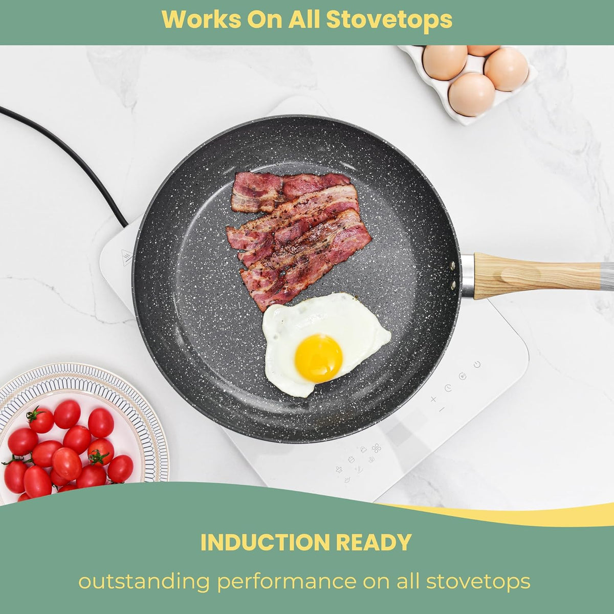 Fry Pan Nonstick 3 Piece Stretched Aluminium Cookware 8", 9.5", 11" Skillets Fry Pans with Induction Bottom