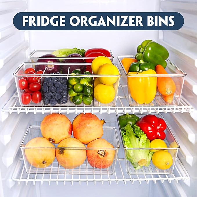 Batoto Pantry Organization and Storage Bins, Refrigerator Organizer Bins – Clear, Kitchen Organization and Storage with Dividers (2 Pack)
