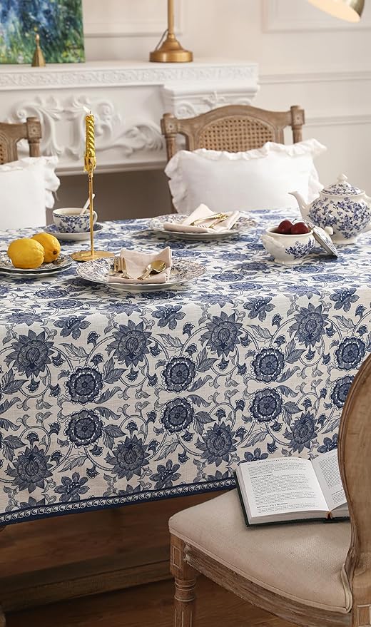 patdrea Designer Vintage Blue Rectangle Tablecloth,Linen Anti-Wrinkle Paisley Pattern Farmhouse Table Cloth,Decor Table Cover Cloth for Kitchen Dining,Christmas,Thanksgiving,55"x87"-Lantang a