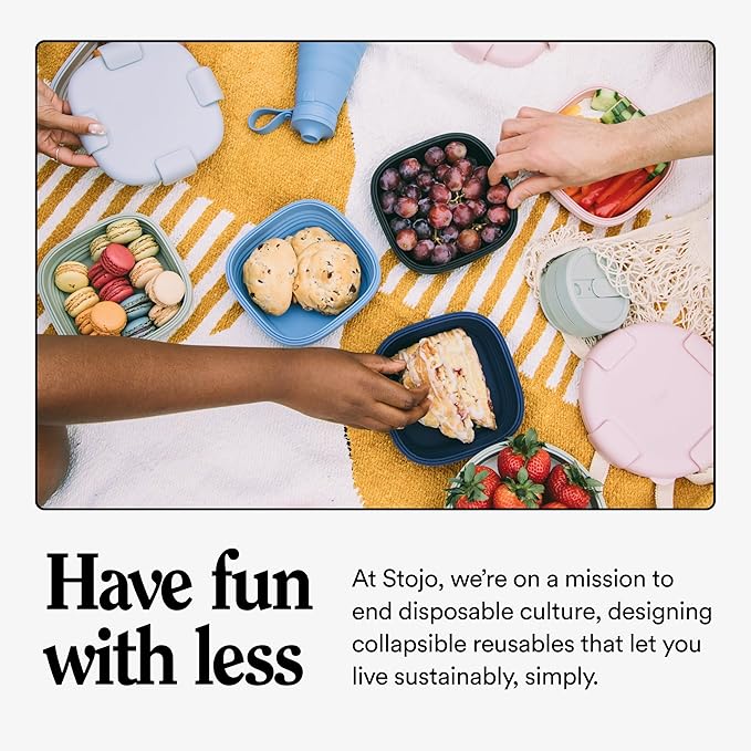 STOJO Collapsible Bowl 3 Set - Translucent Cashmere, 36oz - Reusable Silicone Bowl for Hot and Cold Food - Perfect for Travel, Meal Prep, To-Go Lunch, Camping & Hiking - Microwave & Dishwasher Safe