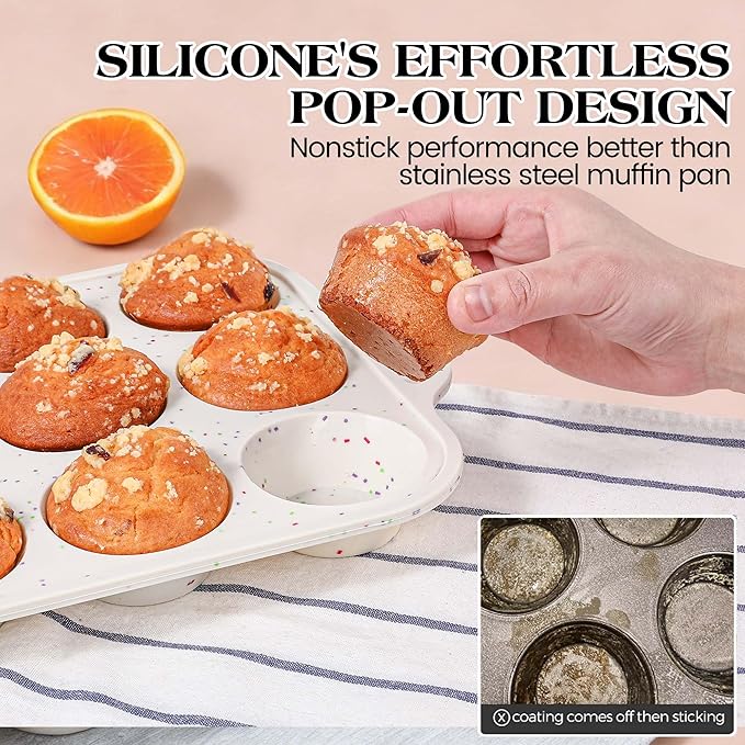 8 Pcs Baking Pans Set, Silicone Bakeware Sets with Metal Reinforced Frame, Nonstick Stackable Carbon Steel Non Toxic Baking Sets for Cooking (Cream)