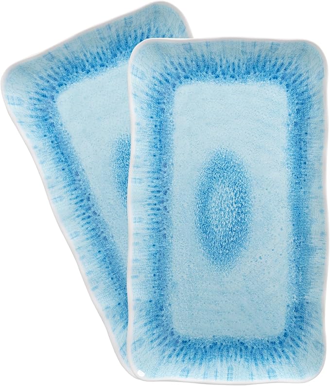 Large Farmhouse Melamine Serving Trays, Set of 2, 17 x 10 inches Serving Platters for Food Serving, Durable and Dishwasher Safe BBQ Tray, Reactive Blue