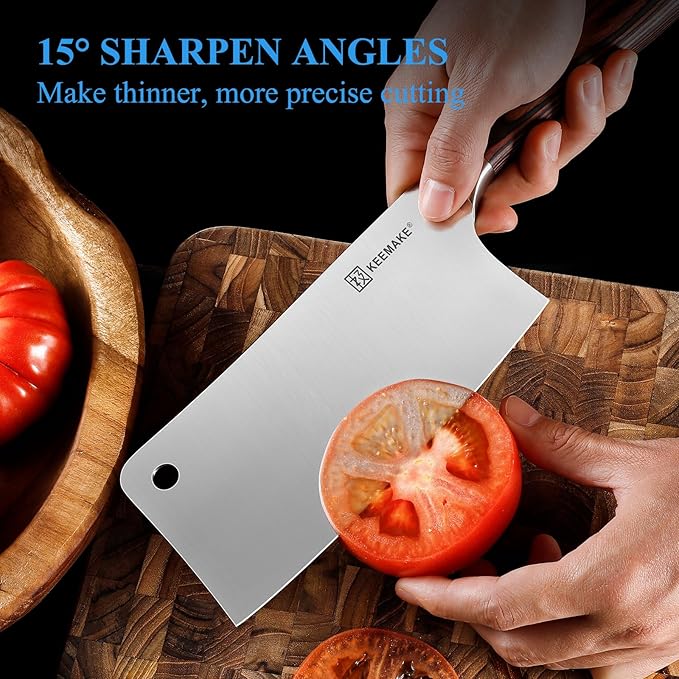 KEEMAKE Cleaver Knife 7 inch, Meat Knife Heavy Duty with German High Carbon Stainless Steel 1.4116 Chopper Knife, Vegetable knife with Ergonomic Pakkawood Handle Chinese Chef Knife