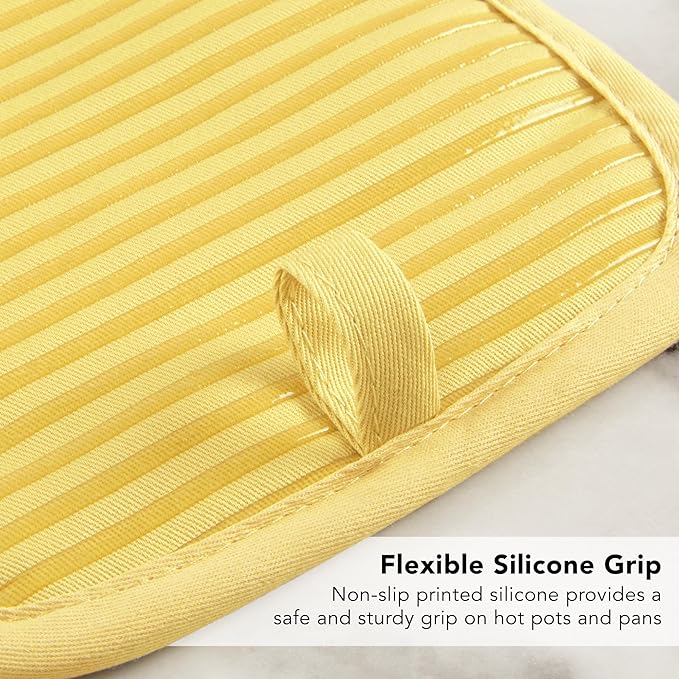 KITCHENAID Quilted Cotton Terry Cloth Oven Mitt, Pot Holder, Kitchen Towel 4-Pack Set, Heat Resistant, Silicone Grip, 16"x26", 7"x13" & 7"x10", Butter Yellow