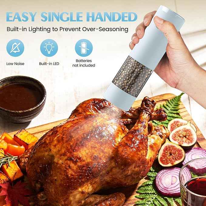 Electric Salt and Pepper Grinder Set Automatic Battery Pepper Mill Shakers Adjustable Coarseness Upgraded Larger Capacity with Led Home and Kitchen Appliances Birthday Gifts for Women Mom