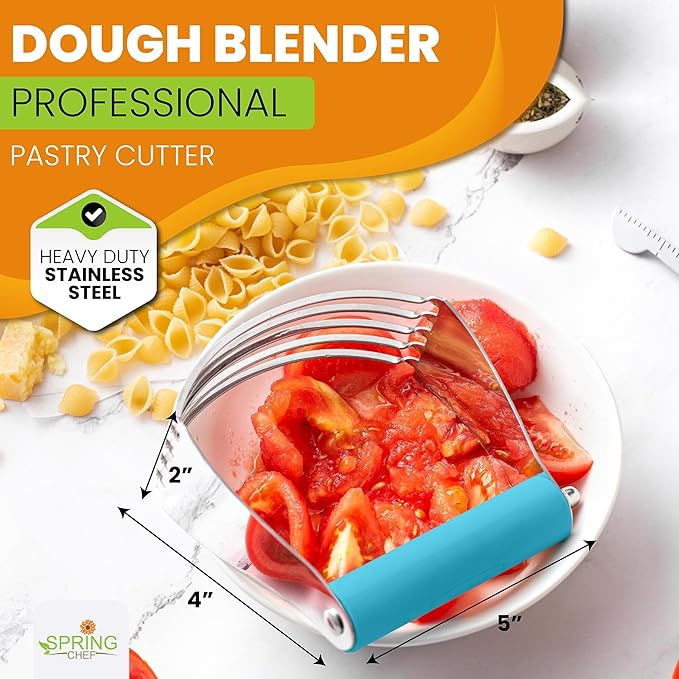 Spring Chef Large Dough Blender for Baking, Heavy Duty Dough Cutter Tool, Stainless Steel Puff Pastry Cutter Tool with Sharp Blades, Dishwasher Safe Manual Pastry Blender for Easy Mixing - Teal