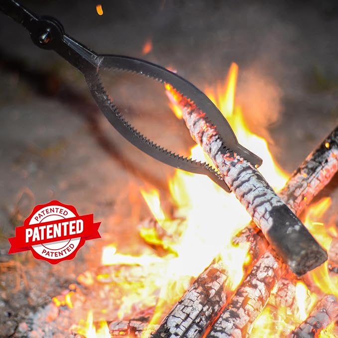 40in Heavy Duty Fire Tongs Firewood Grabber Tool with Scissor Shape Serrated, Log Claw Tongs for Bonfire Campfire Fire Pit Outdoor Indoor Log Grabber Rustproof Safely Moves Firewood