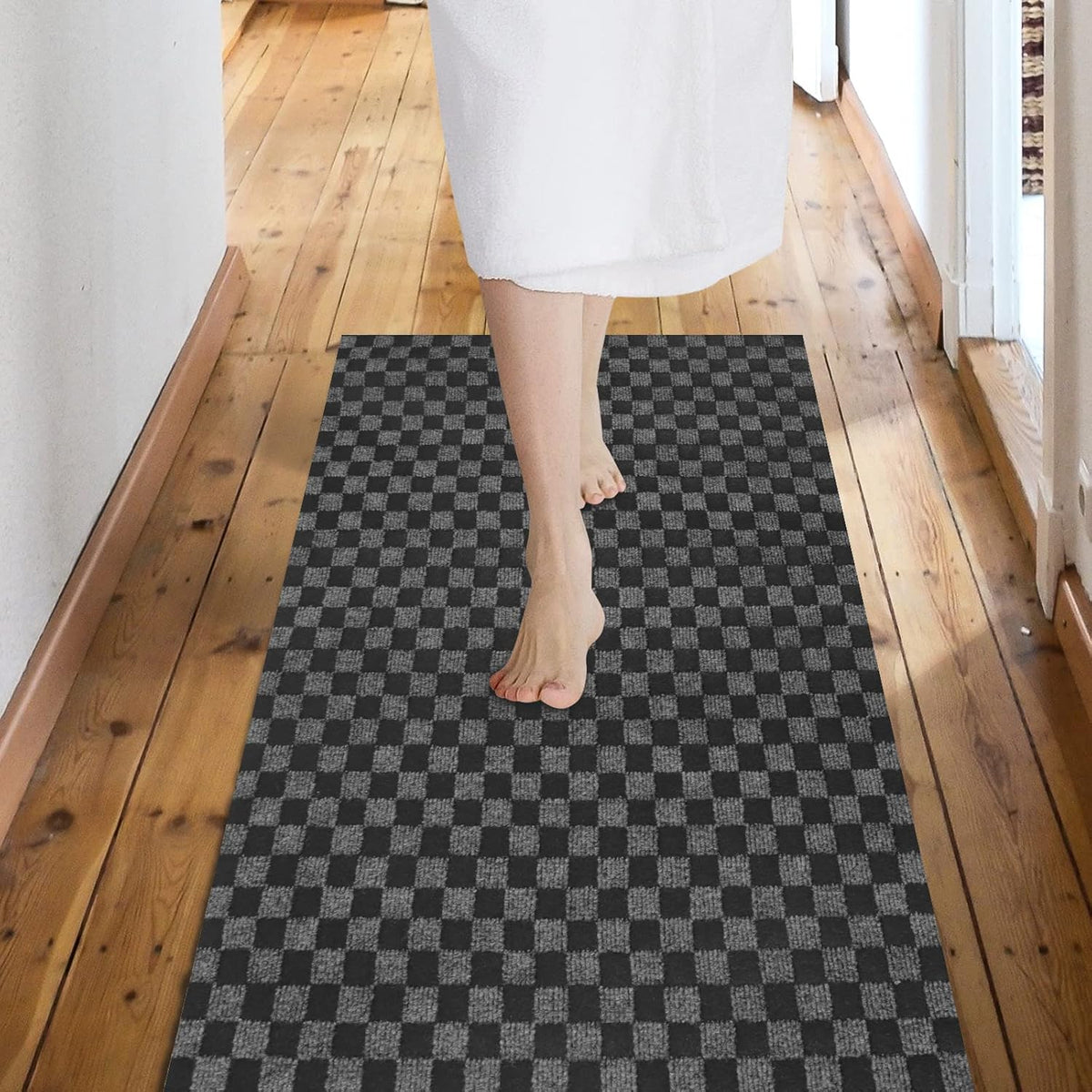 Custom Size Backed Non-Slip Area Rugs Runner, Easy Clean, Waterproof Runner Rugs for Hallway Entryway, Kitchen, Laundry, 4FT x 81FT, Gray Checkered