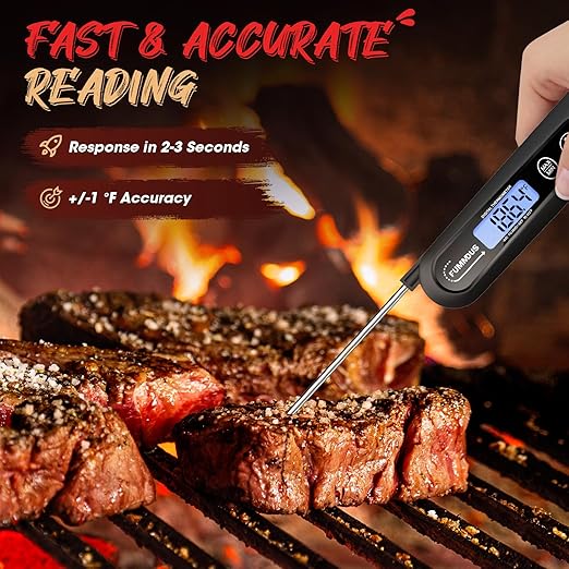 Meat Thermometer Digital, 3S Instant Read Food Thermometer for Cooking with Backlight & Magnet, Foldable Temperature Probe Kitchen Gadgets Essentials for Turkey BBQ Grill Smoker Candy